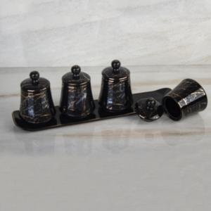 Porselen Tepsili 4 Lü Küçük Boy Baharat Set