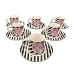 Love Pembe Siyah Çizgili Çay Fincan Takimi