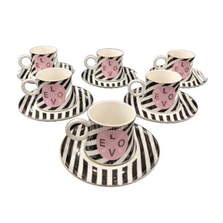 Love Pembe Siyah Çizgili Çay Fincan Takimi