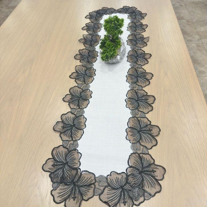 Özel Üretim Runner Krem-Siyah 45 x 140