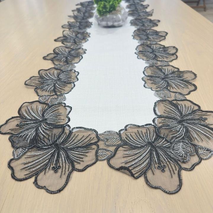 Özel Üretim Runner Krem-Siyah 45 x 140