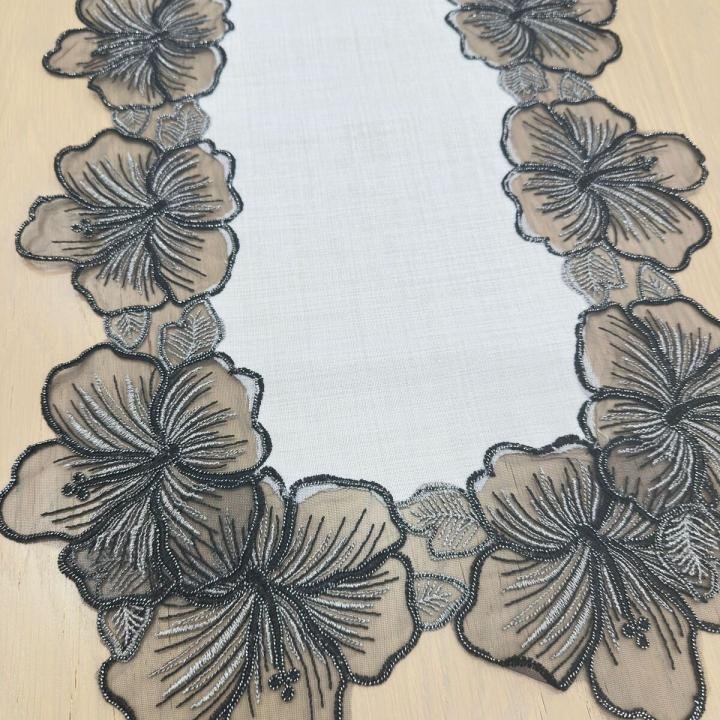 Özel Üretim Runner Krem-Siyah 45 x 140