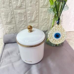 Porselen Kapaklı Emaye Kavanoz 13 Cm Kavanoz - Beyaz