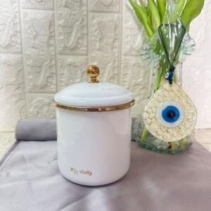 Porselen Kapaklı Emaye Kavanoz 13 Cm Kavanoz - Beyaz