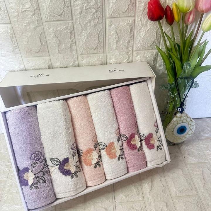 HENA- 3d Nakışlı Bambu Havlu 6 Ad. (50X90)