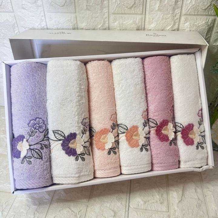 HENA- 3d Nakışlı Bambu Havlu 6 Ad. (50X90)