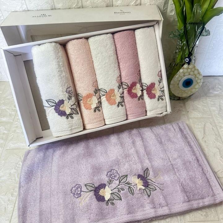 HENA- 3d Nakışlı Bambu Havlu 6 Ad. (50X90)