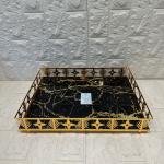 TEPSİ DİKDÖRTGEN BÜYÜK  GOLD METAL CAM 40 x 30 cm