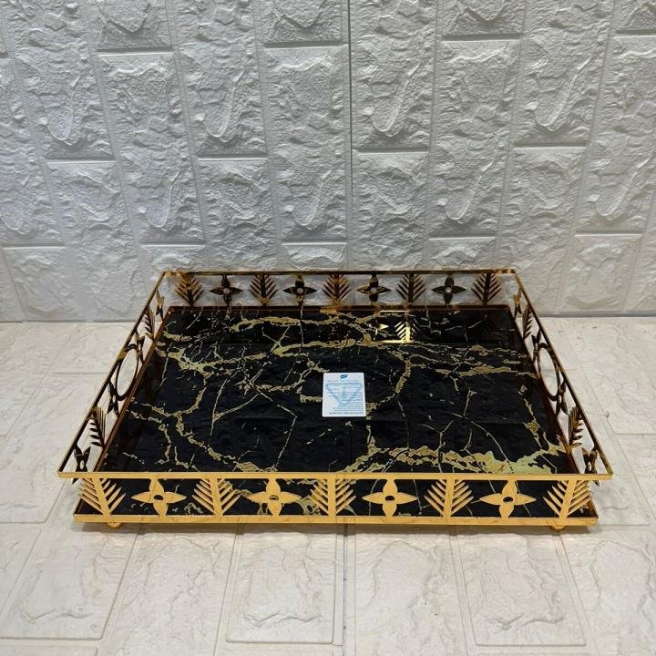TEPSİ DİKDÖRTGEN BÜYÜK  GOLD METAL CAM 40 x 30 cm