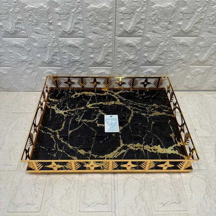 TEPSİ DİKDÖRTGEN BÜYÜK  GOLD METAL CAM 40 x 30 cm