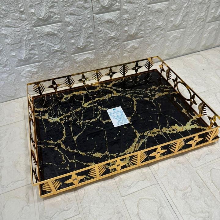 TEPSİ DİKDÖRTGEN BÜYÜK  GOLD METAL CAM 40 x 30 cm