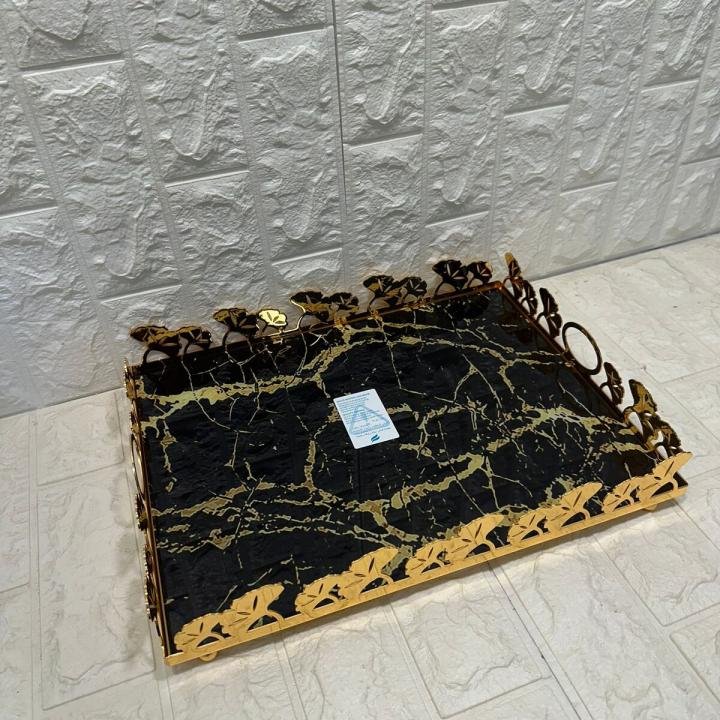 TEPSİ DİKDÖRTGEN BÜYÜK  GOLD METAL CAM 40 x 30 cm