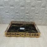 TEPSİ DİKDÖRTGEN BÜYÜK  GOLD METAL CAM 40 x 30 cm