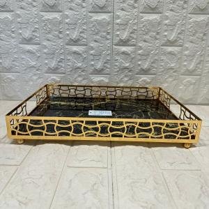 TEPSİ DİKDÖRTGEN BÜYÜK  GOLD METAL CAM 40 x 30 cm
