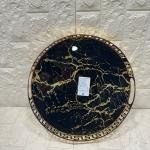 Yuvarlak Büyük Gold Metal Cam Tepsi 35 cm, şık ve dayanıklı mutfak aksesuarı