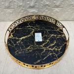 Yuvarlak Büyük Gold Metal Cam Tepsi 35 cm, şık ve dayanıklı mutfak aksesuarı