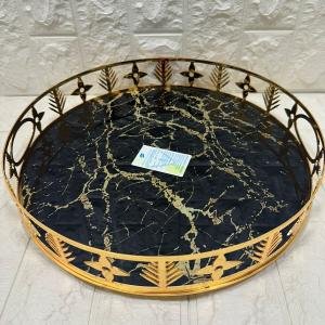 TEPSİ YUVARLAK BÜYÜK MERMER GOLD 35 cm