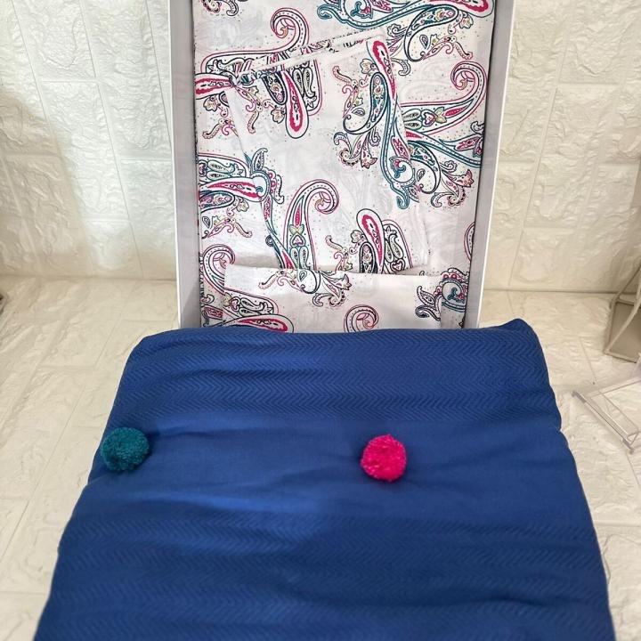 Ponponlu Tek Kişilik Pike Seti - Fancy Lacivert