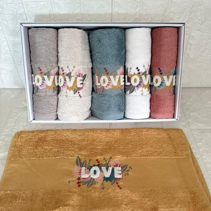 Love - 3d Nakışlı Bambu Havlu 6 Ad. (50X90)