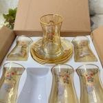 Çay Takımı Gül Desenli Amber 12 Parça Golden Flowers 6 Kişilik
