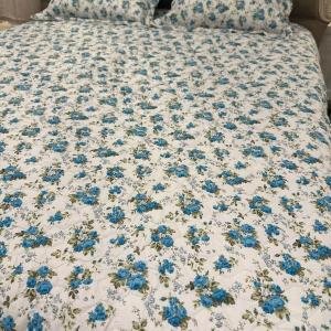 Çift Kişilik Empirme Pano Yatak Örtüsü Pudra 3Parça