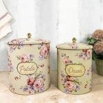 Krem Çiçek Desenli Metal 2 Li Patates Soğan Sepeti Cnk002