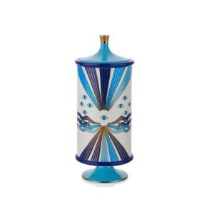 Fame Tasarım, Blue Eye Mavı Beyaz Kapaklı Vazo 15,4*15,4*38 Cm