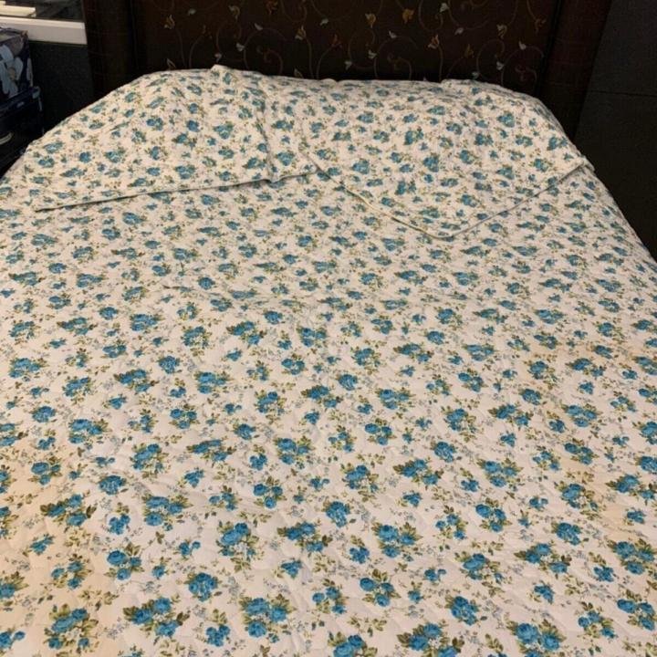 Çift Kişilik Çiçekli Empirme Yatak Ört. Mavi Double 3parça