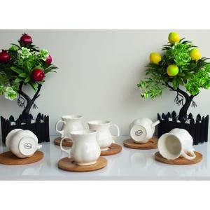 Porselen Bambu Tabaklı Fincan Seti