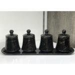 Porselen Tepsili 4 Lü Küçük Boy Baharat Set