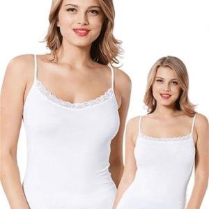 Kadın Beyaz Çift Taraflı Giyilebilir Dantelli İp Askılı Bambu Atlet