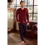Erkek Bordo Desenli Önden Düğmeli Uzun Kol  Pijama Takımı   Ese27080