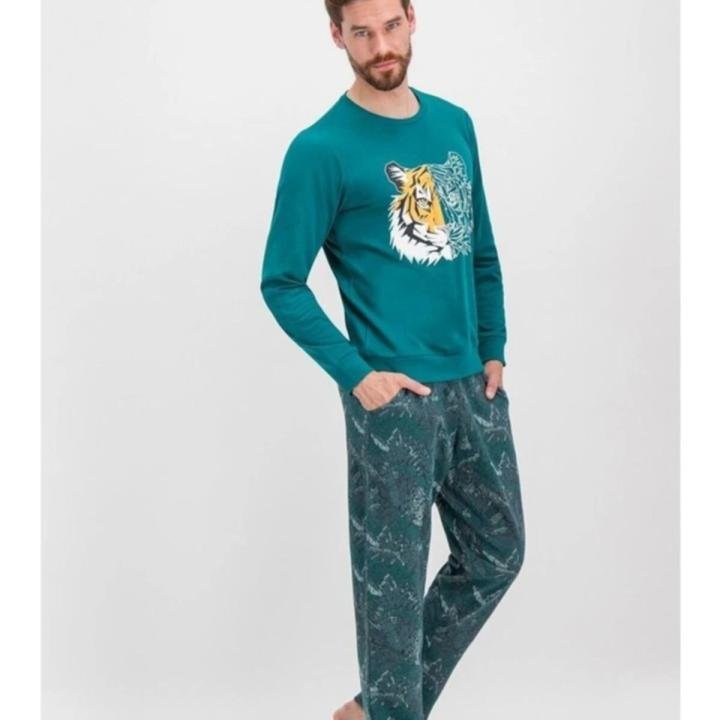 235 Tiger Face Koyu Yeşil Erkek Pijama Takımı