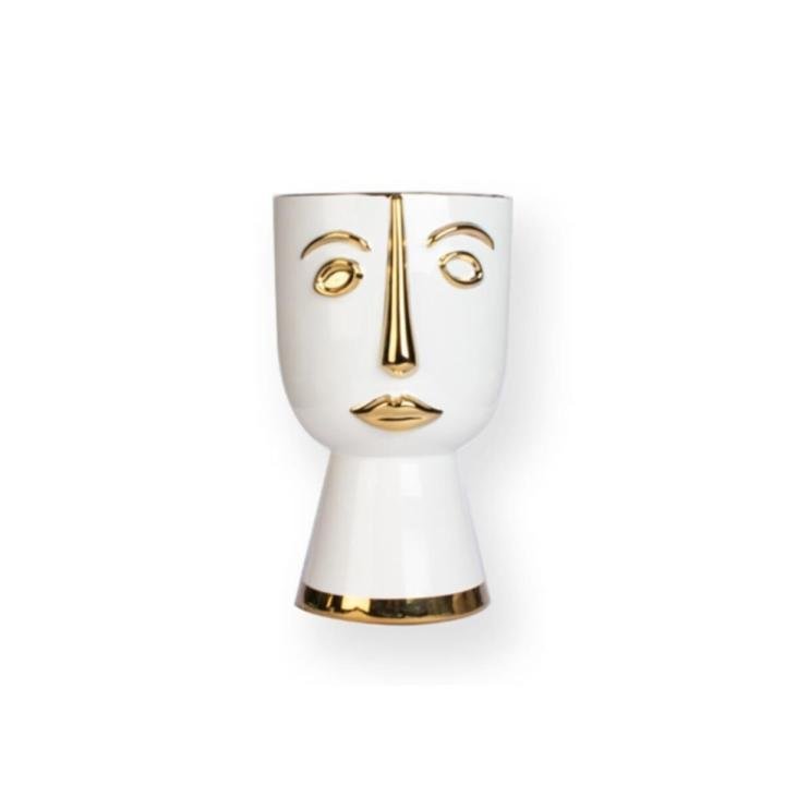 Solera 30 Cm Seramik Gold/beyaz Dekoratif Vazo Solera-06