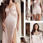 Kadın Pudra Saten Uzun Gecelikli Saten 6lı Çeyiz Seti 8060