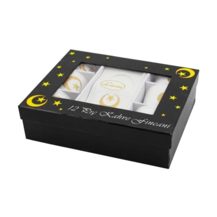 6'lı Fincan Takımı Ay Yıldızlı Porselen - Wavy