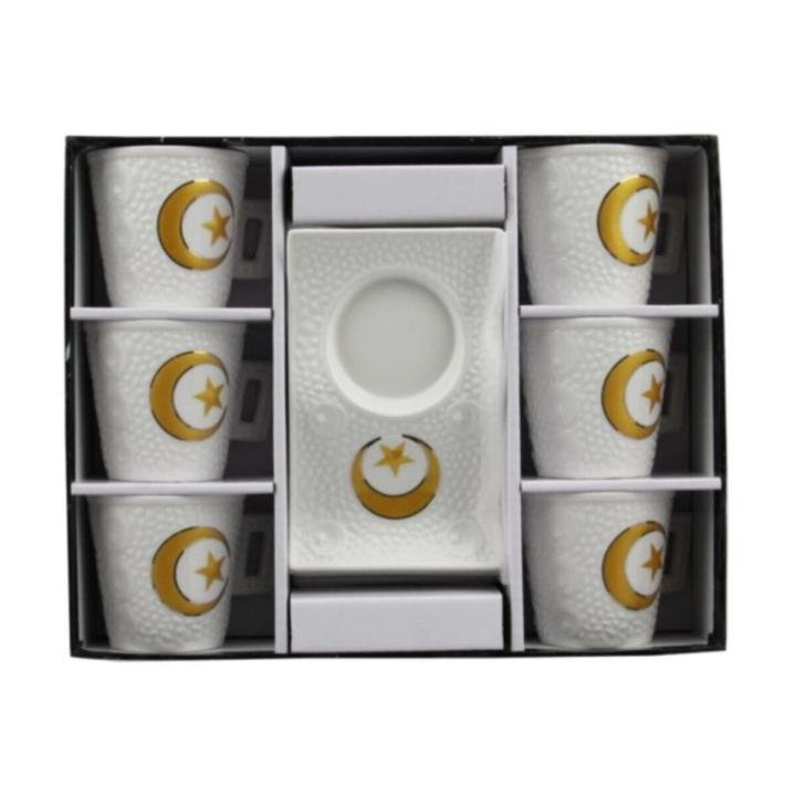 6'lı Fincan Takımı Ay Yıldızlı Porselen - Wavy