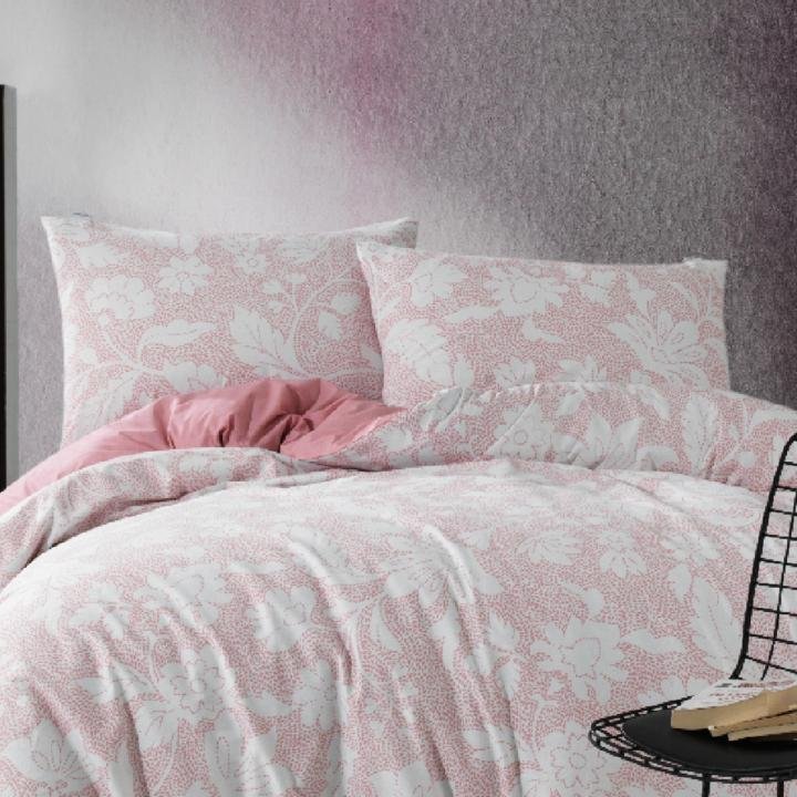 Çift Kişilik Nevresım Takımı Rosıe 100% Pamuk Pembe