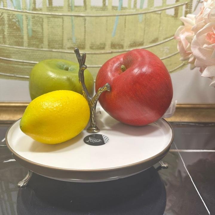 Antik Bold Yaldızlı Kulplu Porselen Kayık Ayaklı Sunumluk 21*21*10