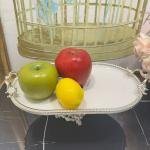 Frame Gümüş Kulplu Porselen Kayık Ayaklı Sunumluk 22*37*17