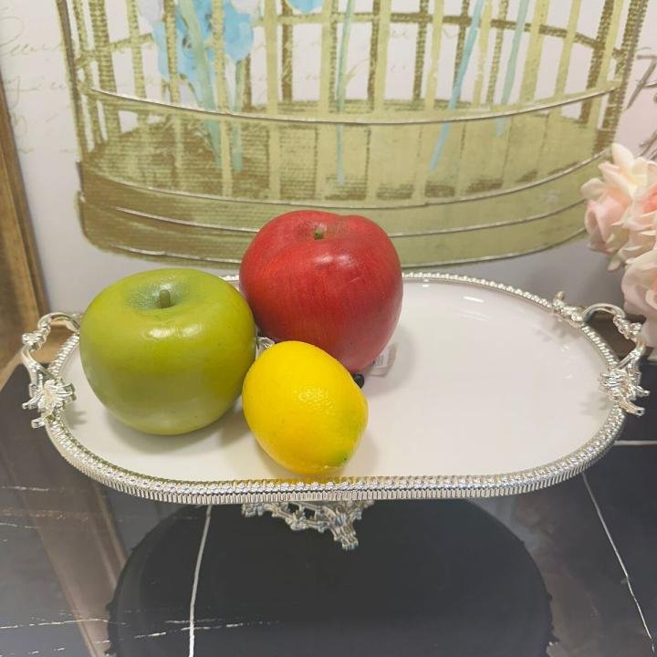 Frame Gümüş Kulplu Porselen Kayık Ayaklı Sunumluk 22*37*17
