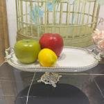 Frame Gümüş Kulplu Porselen Kayık Ayaklı Sunumluk 22*37*17