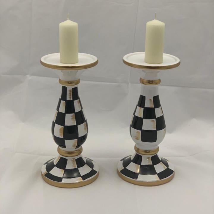 Damalı Seramik 2 Li Mumluk 26 Cm Trk1019