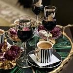 6 Lı Porselen Siyah Beyaz Çizgili Kahve Fincan Takımı Seti