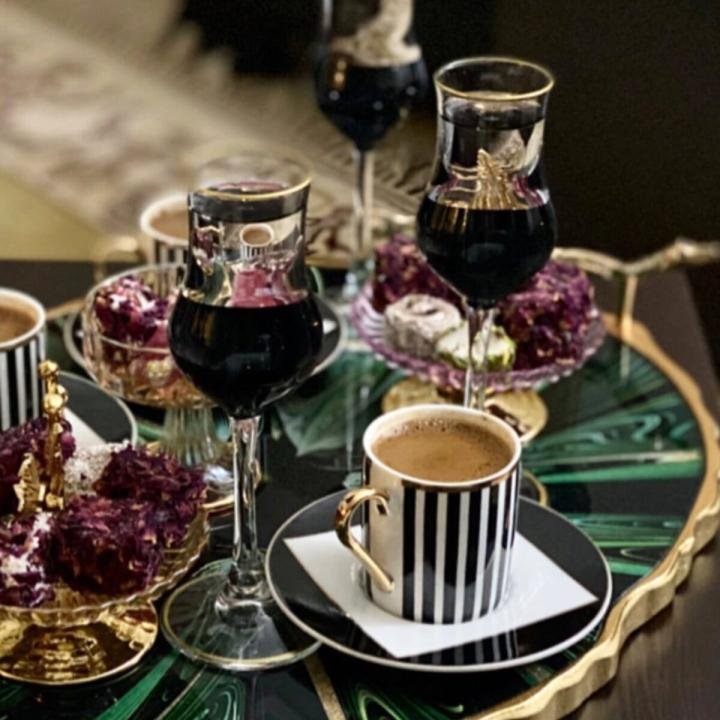 6 Lı Porselen Siyah Beyaz Çizgili Kahve Fincan Takımı Seti