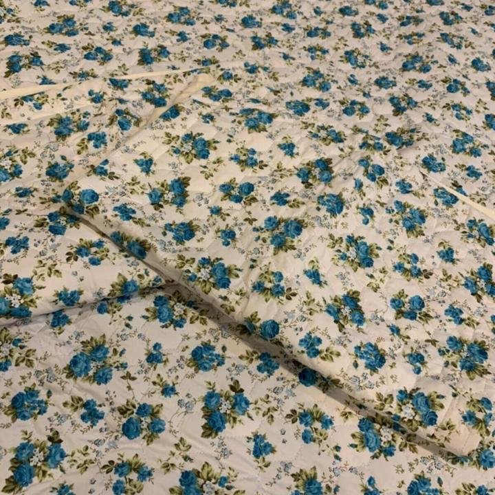 Çift Kişilik Çiçekli Empirme Yatak Ört. Mavi Double 3parça